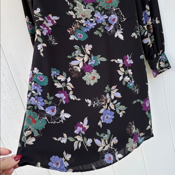 LOFT Black Floral Long Sleeve Dress - Picture 5 of 7
